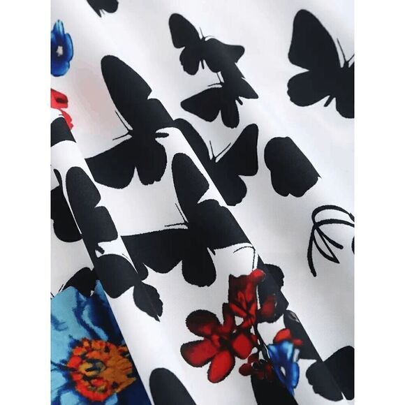 🦋 Pinup Retro Vintage 1950s Butterfly Floral Print Tea Dress with Belt SIZE L N - Picture 3 of 16